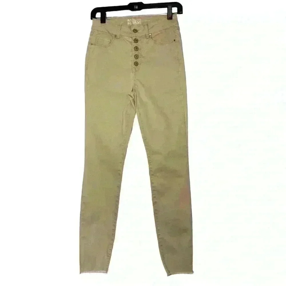 REWASH tan youth/juniors stretch button fly mid rise skinny pants/jeans SZ-3